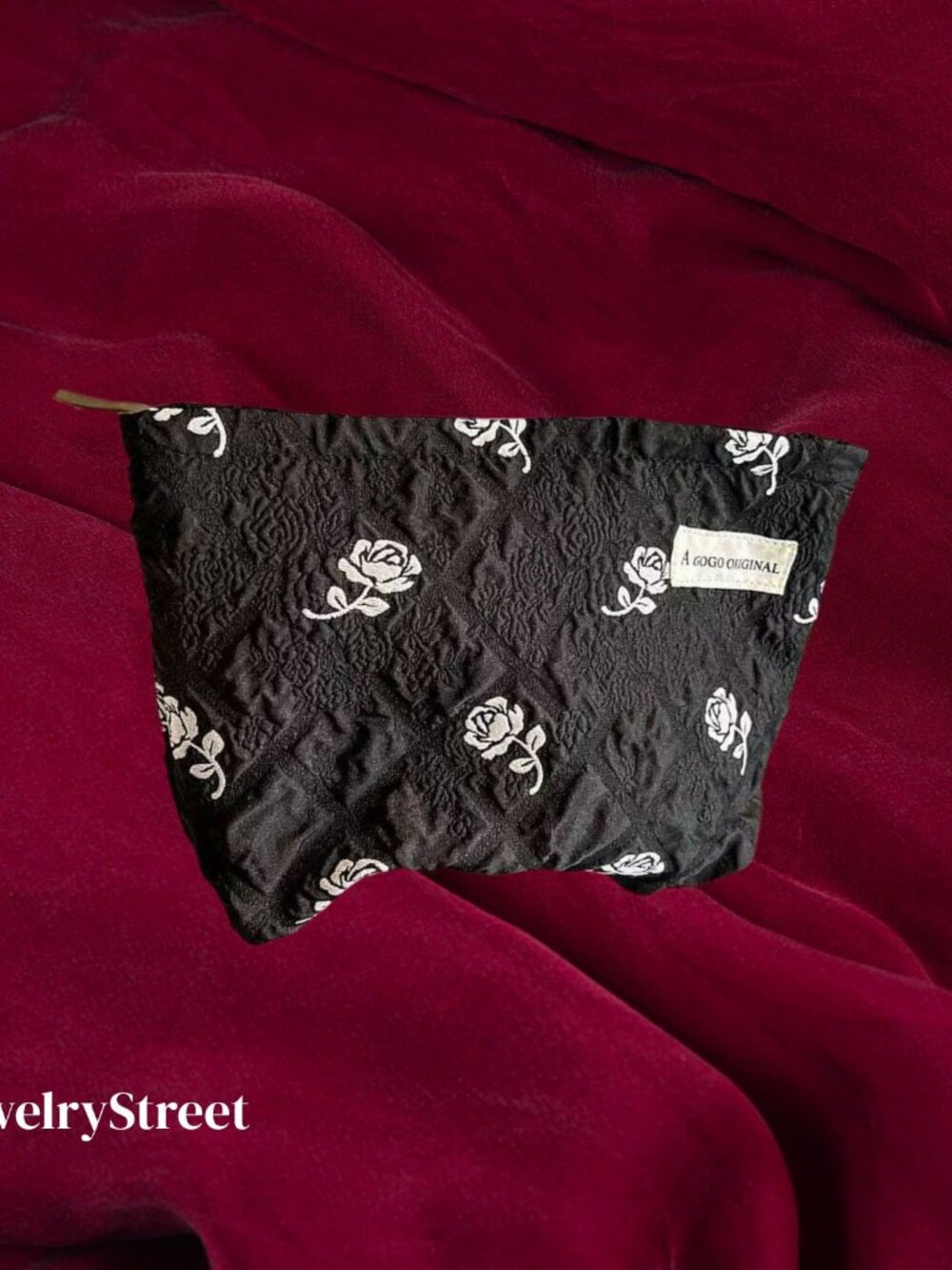 Black floral flower Make up bag